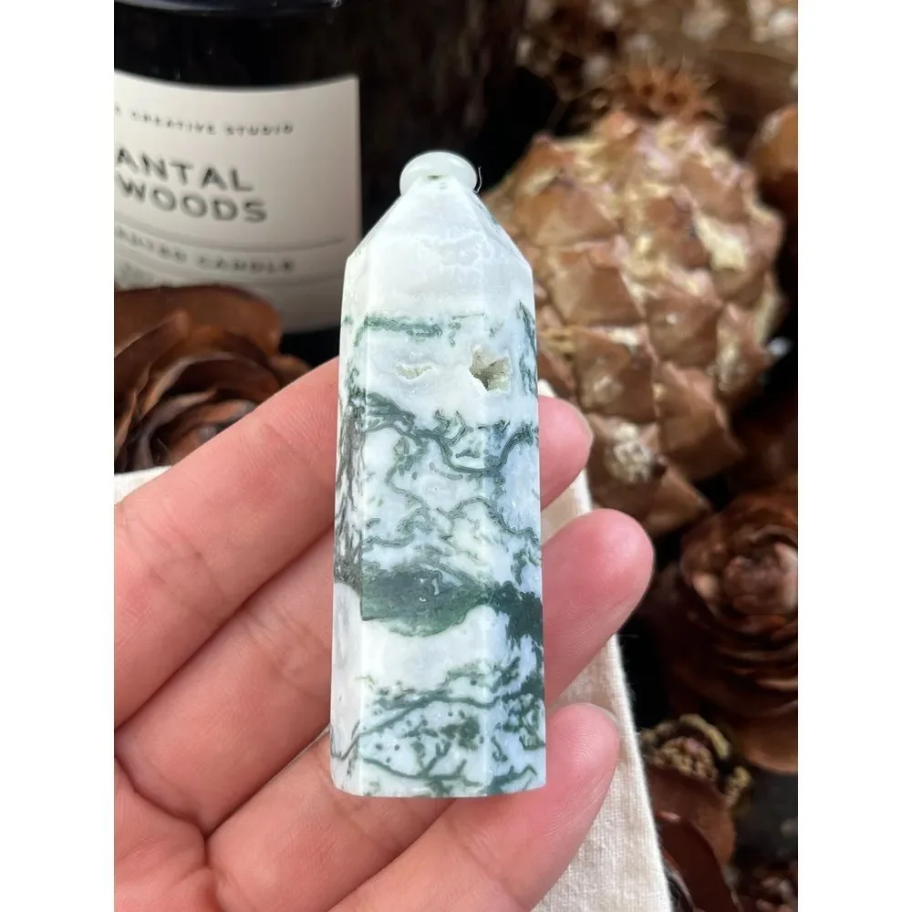Moss agate bundle flame, heart and small‎ tower